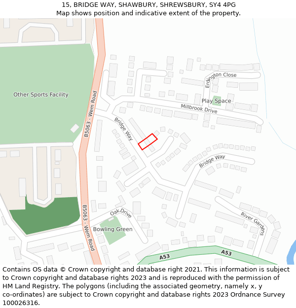 15, BRIDGE WAY, SHAWBURY, SHREWSBURY, SY4 4PG: Location map and indicative extent of plot