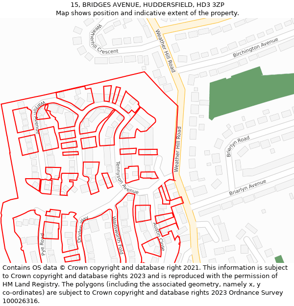 15, BRIDGES AVENUE, HUDDERSFIELD, HD3 3ZP: Location map and indicative extent of plot
