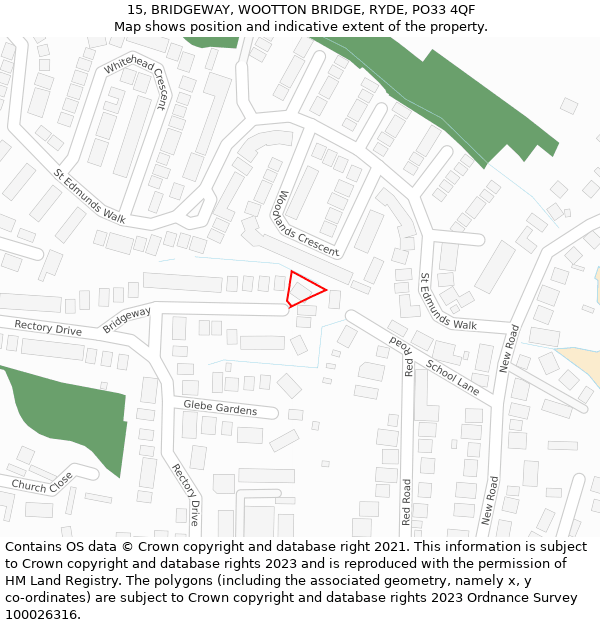 15, BRIDGEWAY, WOOTTON BRIDGE, RYDE, PO33 4QF: Location map and indicative extent of plot