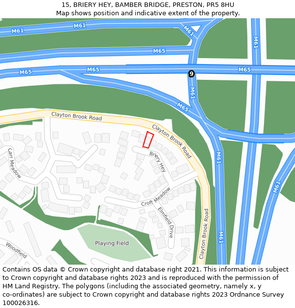 15, BRIERY HEY, BAMBER BRIDGE, PRESTON, PR5 8HU: Location map and indicative extent of plot