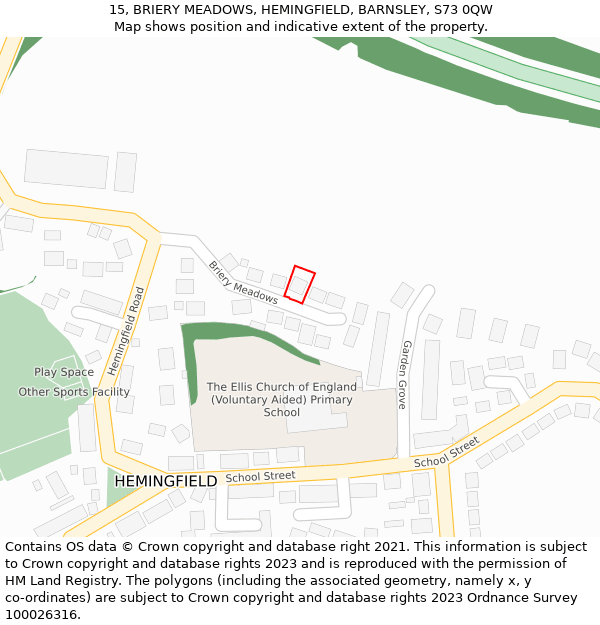 15, BRIERY MEADOWS, HEMINGFIELD, BARNSLEY, S73 0QW: Location map and indicative extent of plot