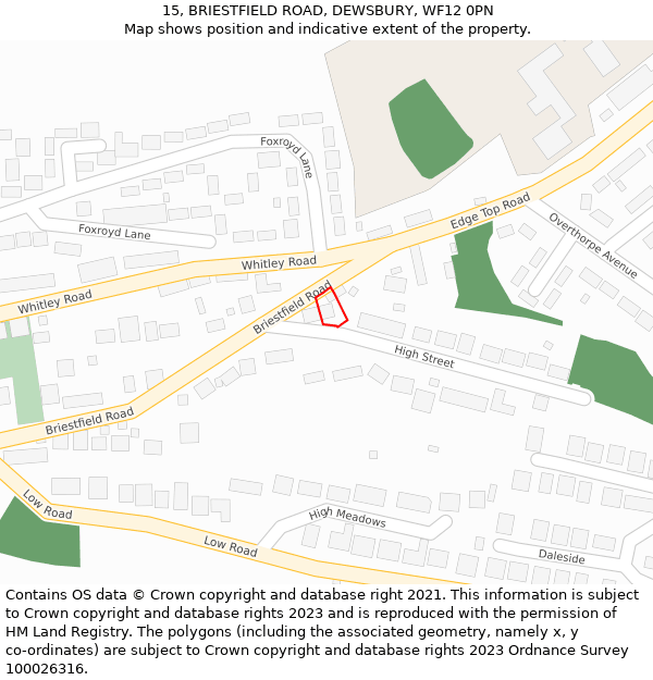 15, BRIESTFIELD ROAD, DEWSBURY, WF12 0PN: Location map and indicative extent of plot