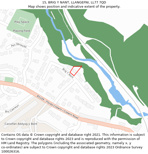 15, BRIG Y NANT, LLANGEFNI, LL77 7QD: Location map and indicative extent of plot