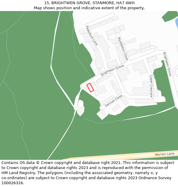 15, BRIGHTWEN GROVE, STANMORE, HA7 4WH: Location map and indicative extent of plot