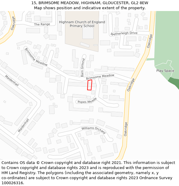 15, BRIMSOME MEADOW, HIGHNAM, GLOUCESTER, GL2 8EW: Location map and indicative extent of plot