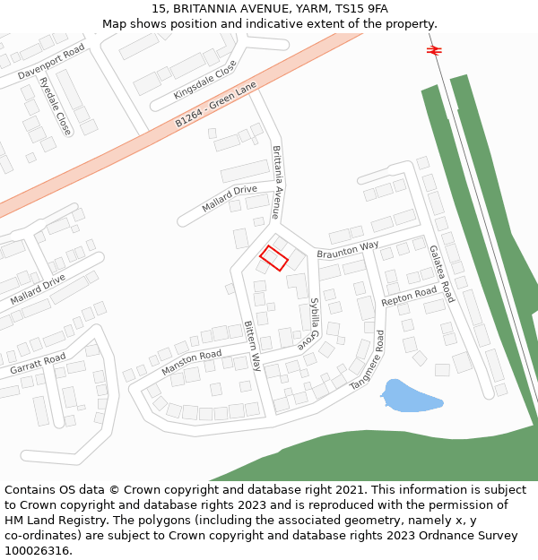 15, BRITANNIA AVENUE, YARM, TS15 9FA: Location map and indicative extent of plot