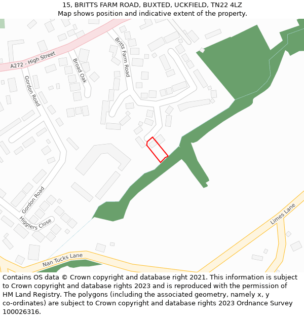 15, BRITTS FARM ROAD, BUXTED, UCKFIELD, TN22 4LZ: Location map and indicative extent of plot