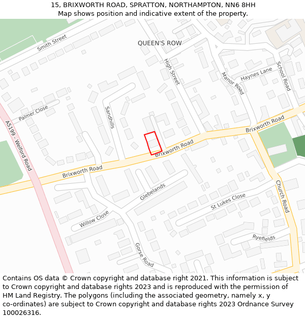 15, BRIXWORTH ROAD, SPRATTON, NORTHAMPTON, NN6 8HH: Location map and indicative extent of plot