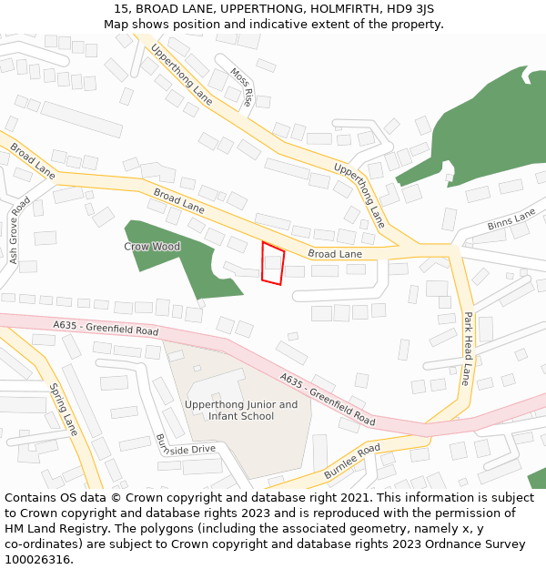 15, BROAD LANE, UPPERTHONG, HOLMFIRTH, HD9 3JS: Location map and indicative extent of plot