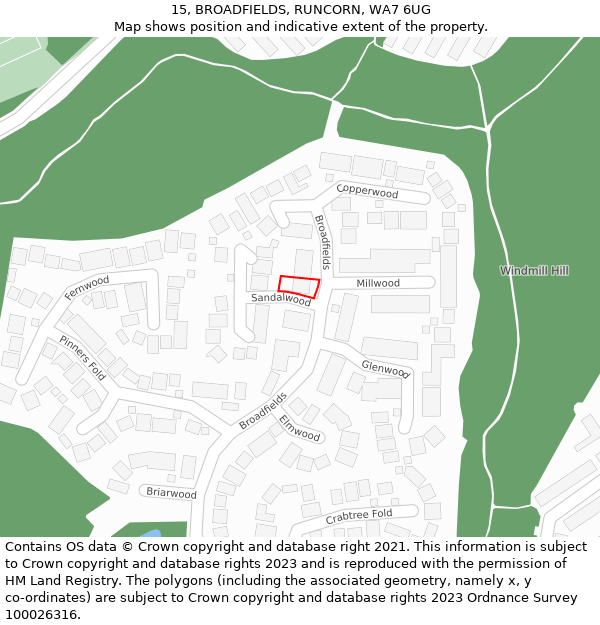 15, BROADFIELDS, RUNCORN, WA7 6UG: Location map and indicative extent of plot