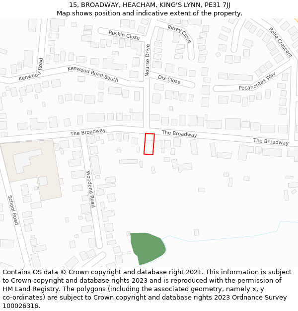 15, BROADWAY, HEACHAM, KING'S LYNN, PE31 7JJ: Location map and indicative extent of plot