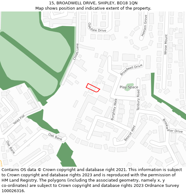 15, BROADWELL DRIVE, SHIPLEY, BD18 1QN: Location map and indicative extent of plot