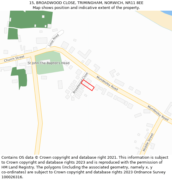 15, BROADWOOD CLOSE, TRIMINGHAM, NORWICH, NR11 8EE: Location map and indicative extent of plot