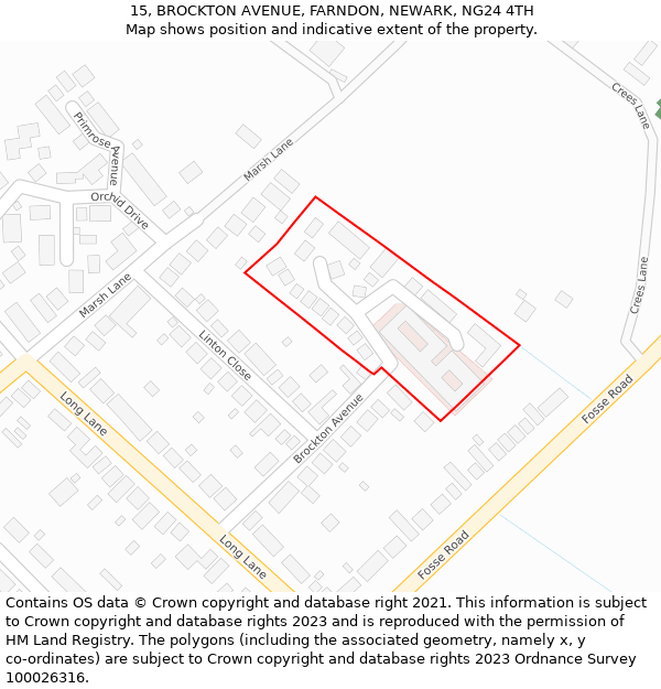 15, BROCKTON AVENUE, FARNDON, NEWARK, NG24 4TH: Location map and indicative extent of plot