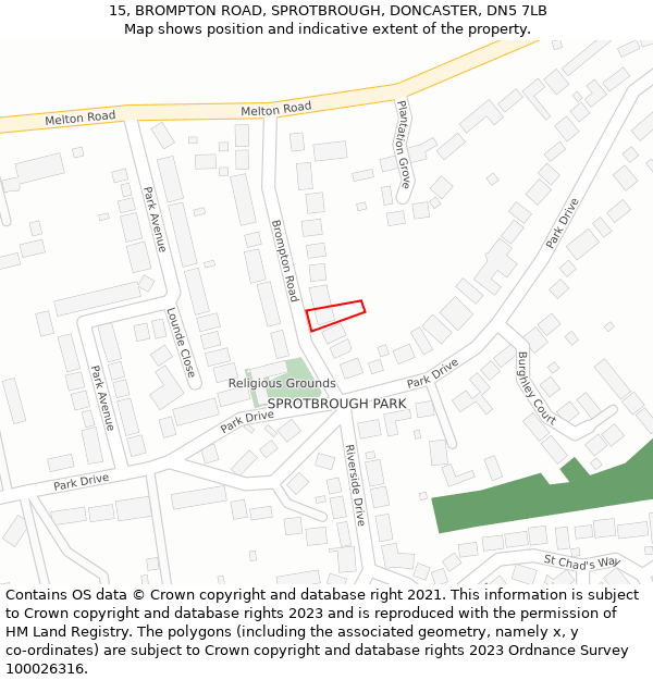 15, BROMPTON ROAD, SPROTBROUGH, DONCASTER, DN5 7LB: Location map and indicative extent of plot