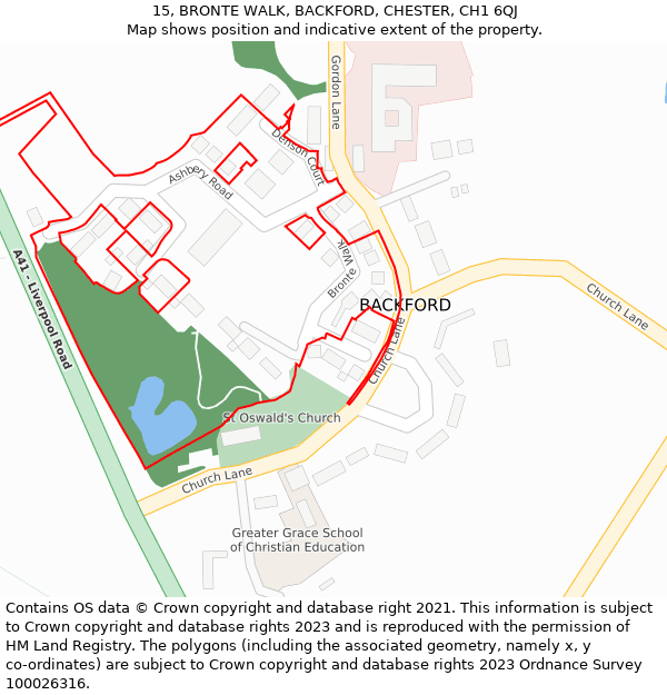 15, BRONTE WALK, BACKFORD, CHESTER, CH1 6QJ: Location map and indicative extent of plot