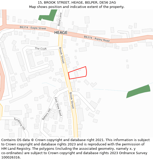 15, BROOK STREET, HEAGE, BELPER, DE56 2AG: Location map and indicative extent of plot