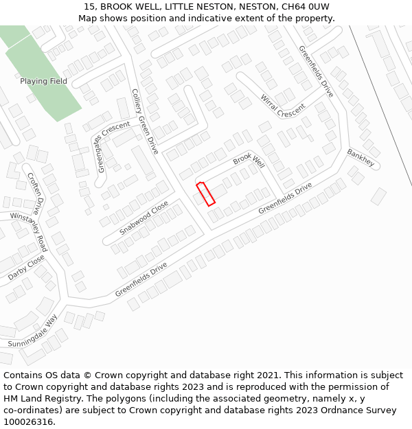 15, BROOK WELL, LITTLE NESTON, NESTON, CH64 0UW: Location map and indicative extent of plot