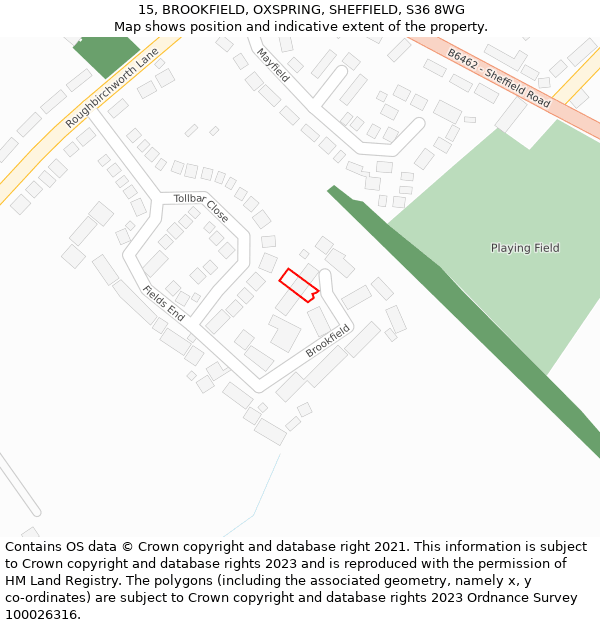 15, BROOKFIELD, OXSPRING, SHEFFIELD, S36 8WG: Location map and indicative extent of plot