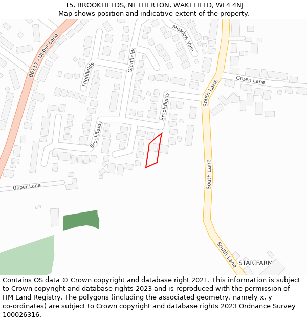 15, BROOKFIELDS, NETHERTON, WAKEFIELD, WF4 4NJ: Location map and indicative extent of plot