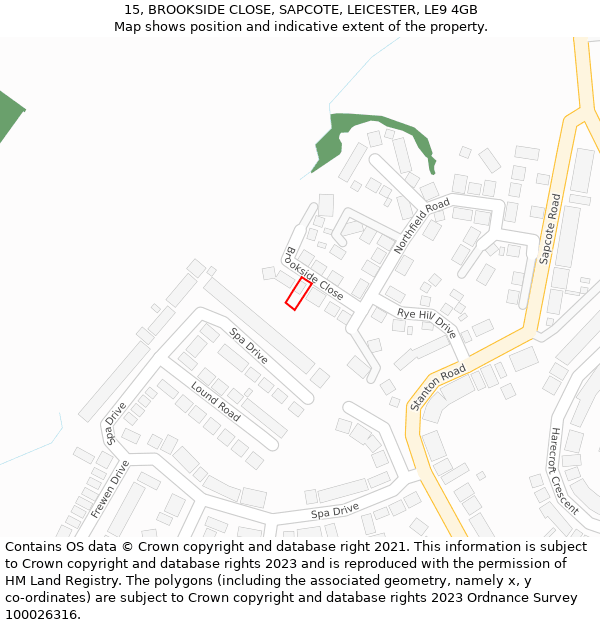 15, BROOKSIDE CLOSE, SAPCOTE, LEICESTER, LE9 4GB: Location map and indicative extent of plot