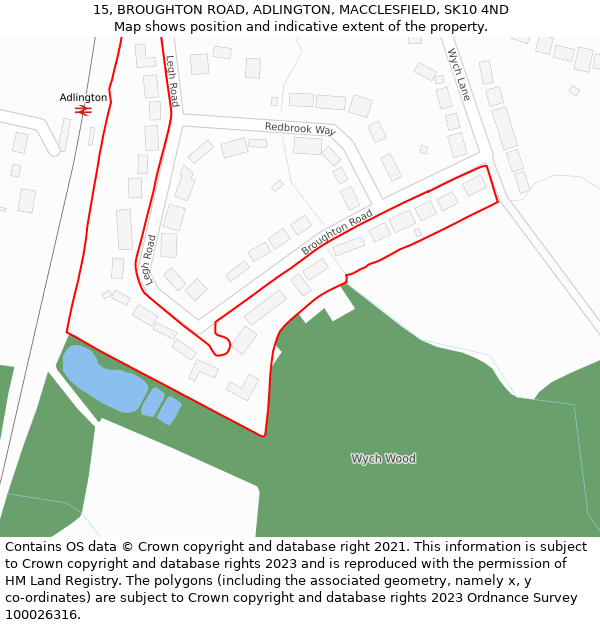 15, BROUGHTON ROAD, ADLINGTON, MACCLESFIELD, SK10 4ND: Location map and indicative extent of plot