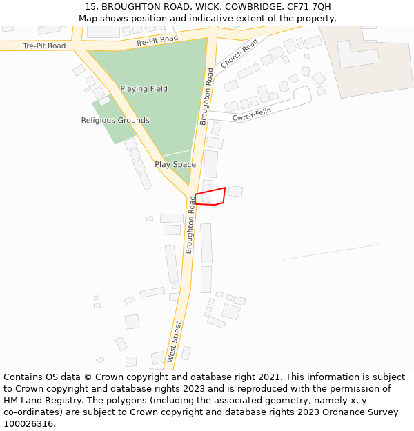 15, BROUGHTON ROAD, WICK, COWBRIDGE, CF71 7QH: Location map and indicative extent of plot