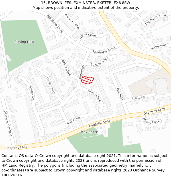 15, BROWNLEES, EXMINSTER, EXETER, EX6 8SW: Location map and indicative extent of plot