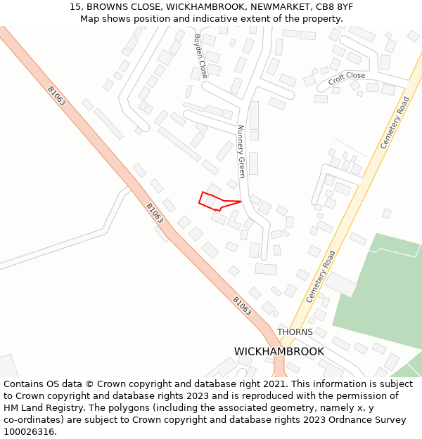 15, BROWNS CLOSE, WICKHAMBROOK, NEWMARKET, CB8 8YF: Location map and indicative extent of plot