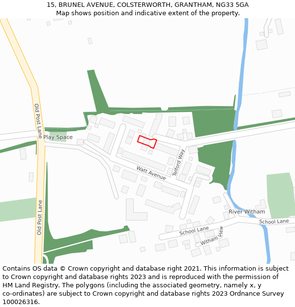 15, BRUNEL AVENUE, COLSTERWORTH, GRANTHAM, NG33 5GA: Location map and indicative extent of plot