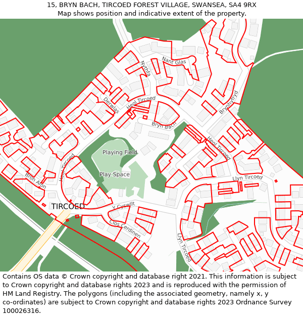 15, BRYN BACH, TIRCOED FOREST VILLAGE, SWANSEA, SA4 9RX: Location map and indicative extent of plot