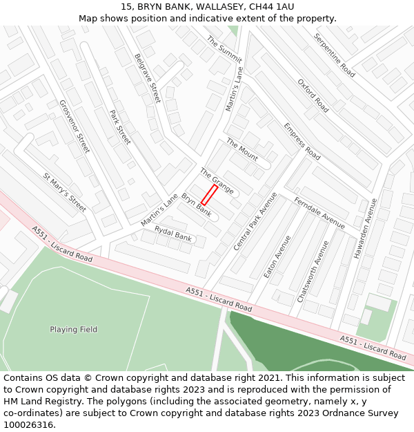 15, BRYN BANK, WALLASEY, CH44 1AU: Location map and indicative extent of plot