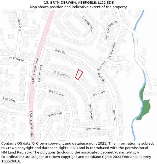 15, BRYN DERWEN, ABERGELE, LL22 8DE: Location map and indicative extent of plot