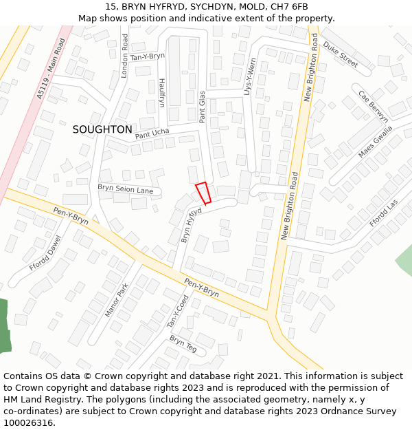 15, BRYN HYFRYD, SYCHDYN, MOLD, CH7 6FB: Location map and indicative extent of plot