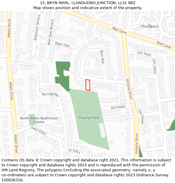 15, BRYN MARL, LLANDUDNO JUNCTION, LL31 9BZ: Location map and indicative extent of plot