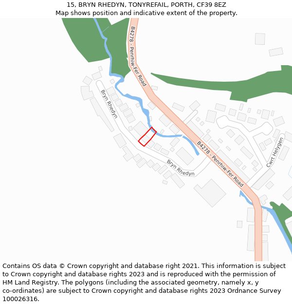 15, BRYN RHEDYN, TONYREFAIL, PORTH, CF39 8EZ: Location map and indicative extent of plot