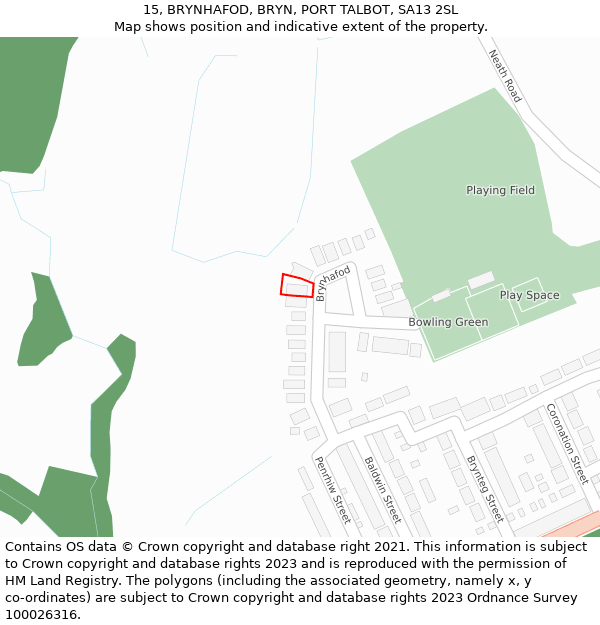 15, BRYNHAFOD, BRYN, PORT TALBOT, SA13 2SL: Location map and indicative extent of plot