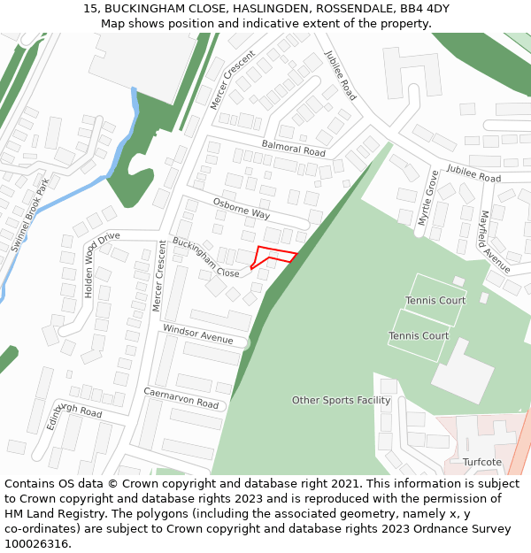 15, BUCKINGHAM CLOSE, HASLINGDEN, ROSSENDALE, BB4 4DY: Location map and indicative extent of plot