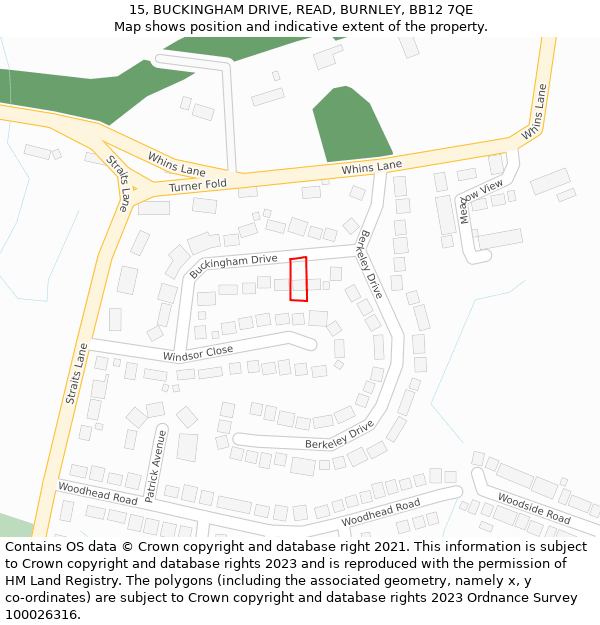 15, BUCKINGHAM DRIVE, READ, BURNLEY, BB12 7QE: Location map and indicative extent of plot