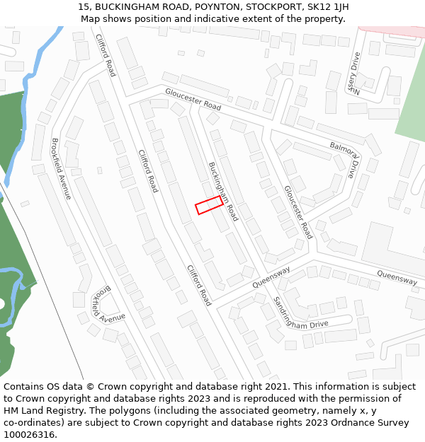 15, BUCKINGHAM ROAD, POYNTON, STOCKPORT, SK12 1JH: Location map and indicative extent of plot
