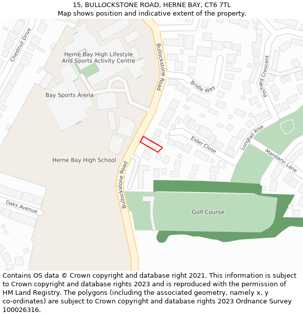 15, BULLOCKSTONE ROAD, HERNE BAY, CT6 7TL: Location map and indicative extent of plot