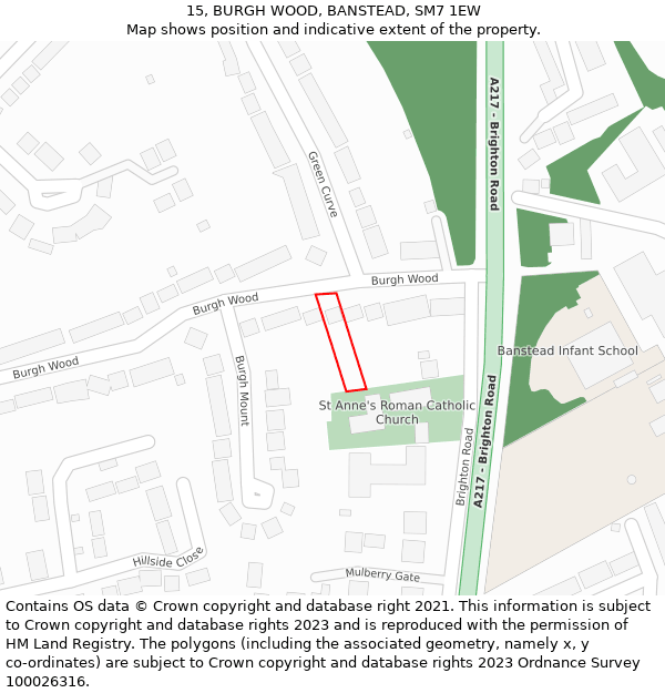 15, BURGH WOOD, BANSTEAD, SM7 1EW: Location map and indicative extent of plot