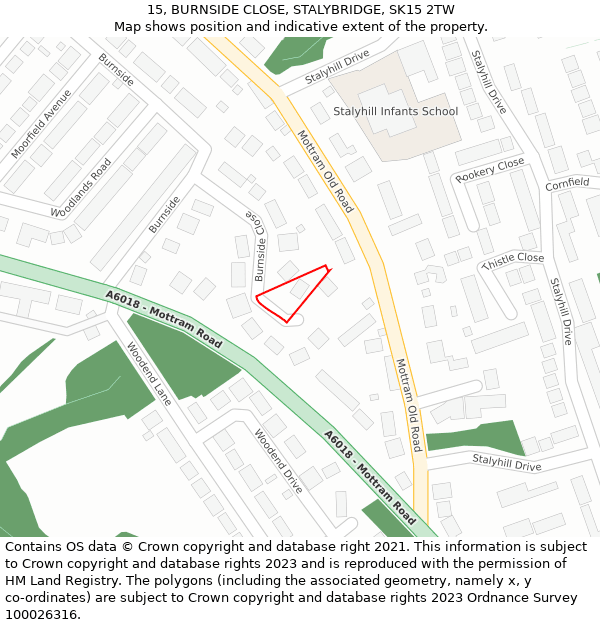 15, BURNSIDE CLOSE, STALYBRIDGE, SK15 2TW: Location map and indicative extent of plot