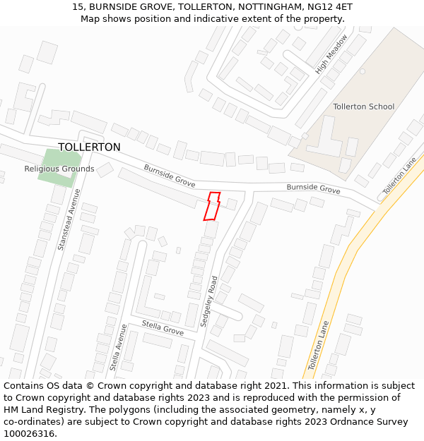 15, BURNSIDE GROVE, TOLLERTON, NOTTINGHAM, NG12 4ET: Location map and indicative extent of plot