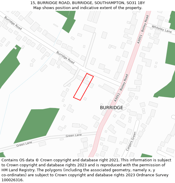 15, BURRIDGE ROAD, BURRIDGE, SOUTHAMPTON, SO31 1BY: Location map and indicative extent of plot