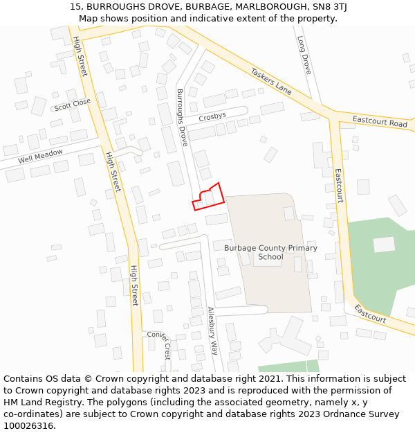 15, BURROUGHS DROVE, BURBAGE, MARLBOROUGH, SN8 3TJ: Location map and indicative extent of plot