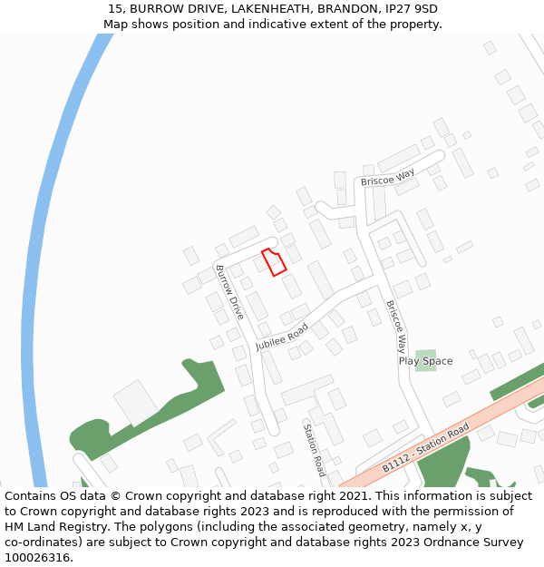 15, BURROW DRIVE, LAKENHEATH, BRANDON, IP27 9SD: Location map and indicative extent of plot