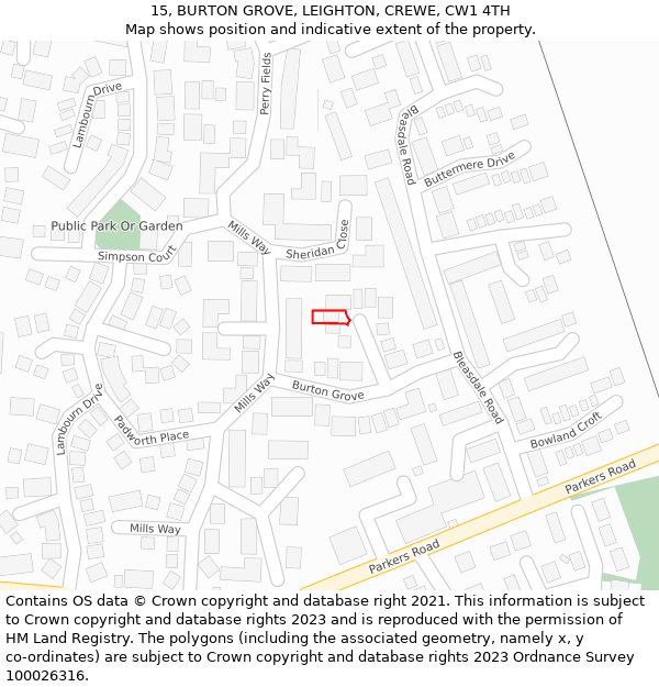 15, BURTON GROVE, LEIGHTON, CREWE, CW1 4TH: Location map and indicative extent of plot