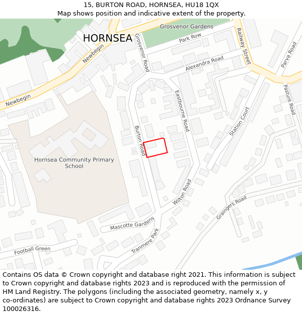 15, BURTON ROAD, HORNSEA, HU18 1QX: Location map and indicative extent of plot