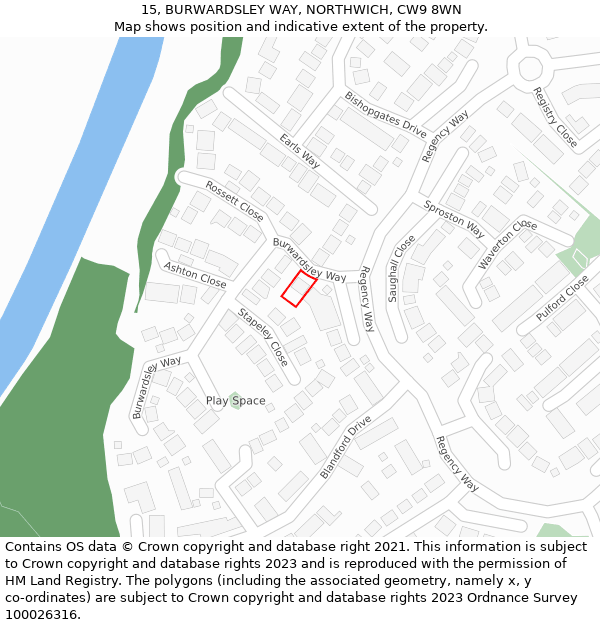 15, BURWARDSLEY WAY, NORTHWICH, CW9 8WN: Location map and indicative extent of plot